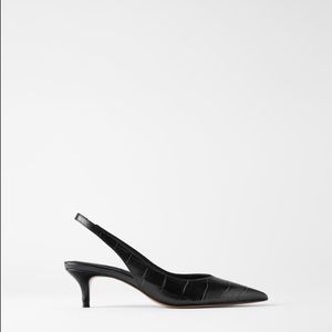 Zara black new LEATHER MID-HEEL SLINGBACKS